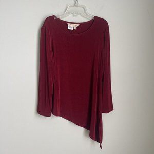Norm Thompson Red Long Sleeve Asymmetrical Hem Slinky Top